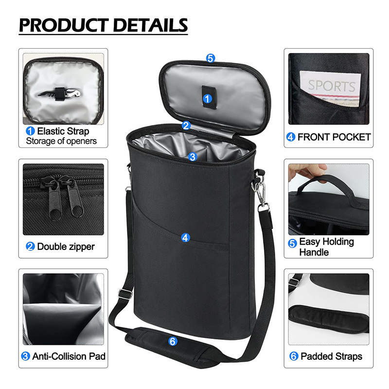 Tote Bag Sublimation - ワインキャリートート、断熱漏れ防止ワインクーラーバッグ、ピクニックビーチ用ワイントラベルバッグ、ポータブルワインボトルキャリングケース