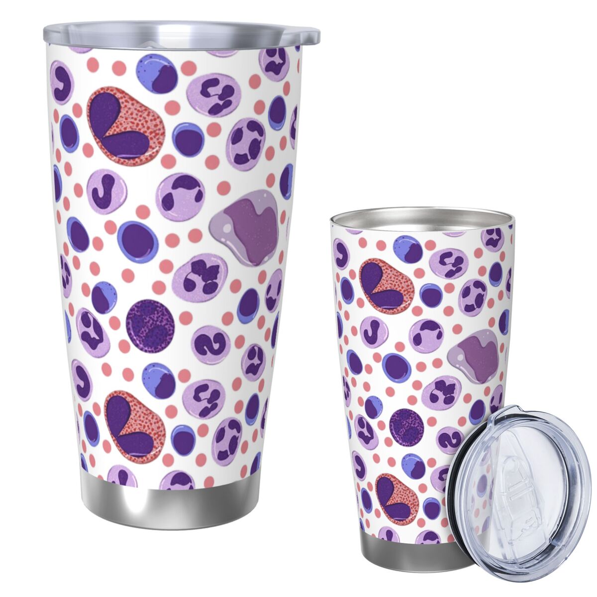 Tumbler 20Oz White - 大きな白血球パターンステンレス鋼タンブラー真空断熱マグサーマルコールドカップストロー蓋付き 20 オンス