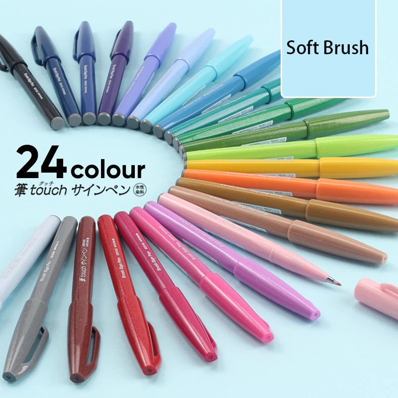Pentel Pen Sign Pen - ペン先-タッチサインペン,フレキシブルチップ,36色,パステルカラー,日本語,新品