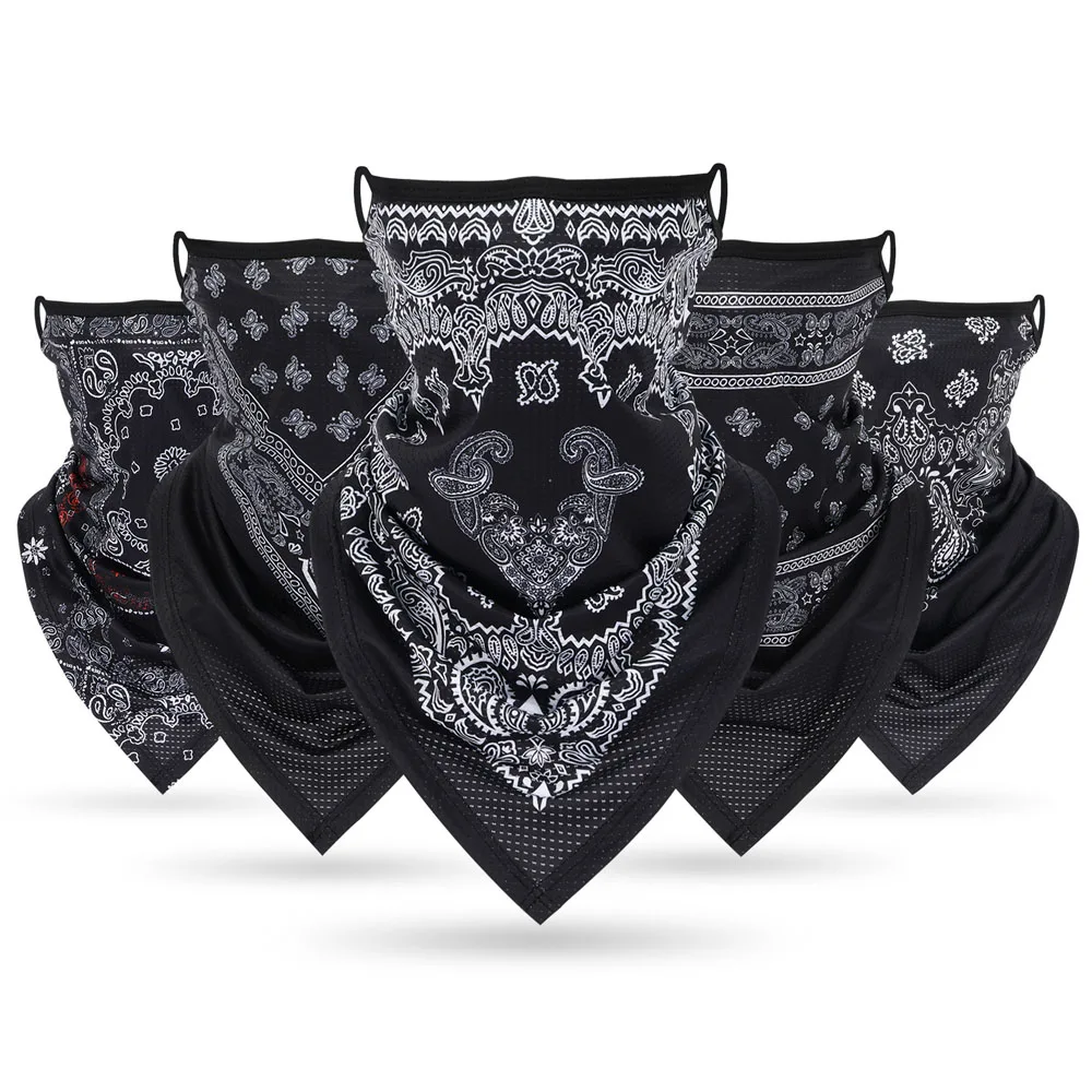 Bandana Blank White - イヤーループ付き多機能バンダナマスク,フェイスカバー,黒,白,通気性,オートバイ,サイクリング,ペイズリーバンダナ,アンチUV,ネックゲイター