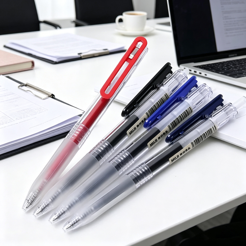Muji Stationery Gel Pen - 0.5mm リトラクタブルプレス MUJI ゲルペン、黒/青/赤/ダークブルーインク、スムーズな書き心地、文房具、学生試験、学校・オフィス用