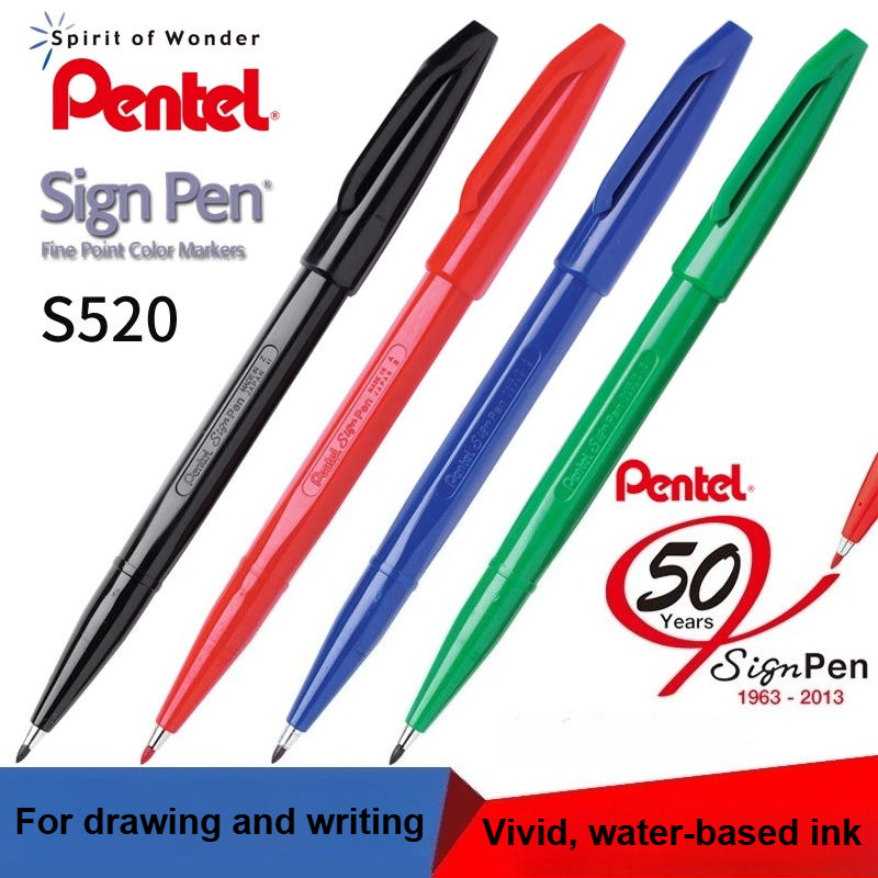 Pentel Pen Sign Pen - 1/3/12PC Pentel S520 サインペン 細字カラーマーカー バレットファイバーチップ