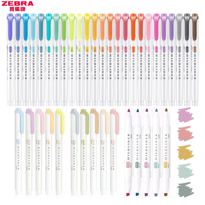 Zebra Pen Sarasa - 1/3 個ゼブラミルドライナー WKT7 蛍光ペン、マルチカラーダブルヒントファイバーマーカー絵画キーポイント日本の文房具