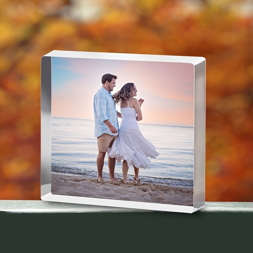 Photo Acrylic Block - パーソナライズされたビーチサンセット3Dアクリルフォトブロック、カスタム画像表示、高級プリント、母の日のエレガントな装飾品