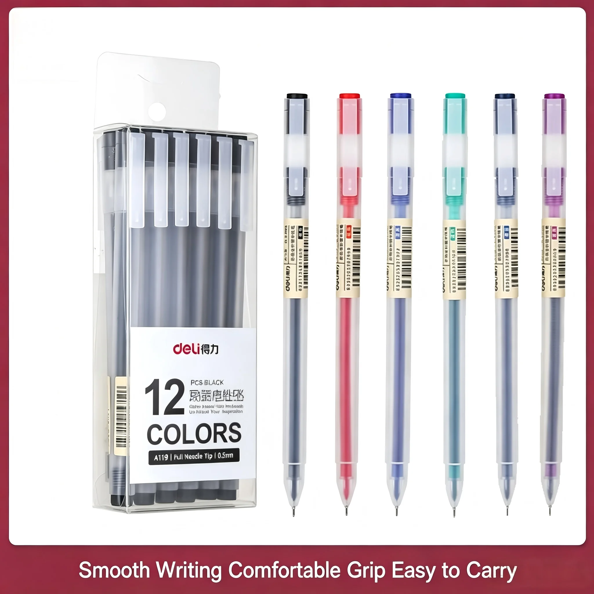 Muji Stationery Gel Pen - A119 ブラックゲルペン 0.5mm フルニードルチップ、6/12本入り、無印良品風キュートな漫画、学生用ハンドジャーナルマーカーペン学校文具