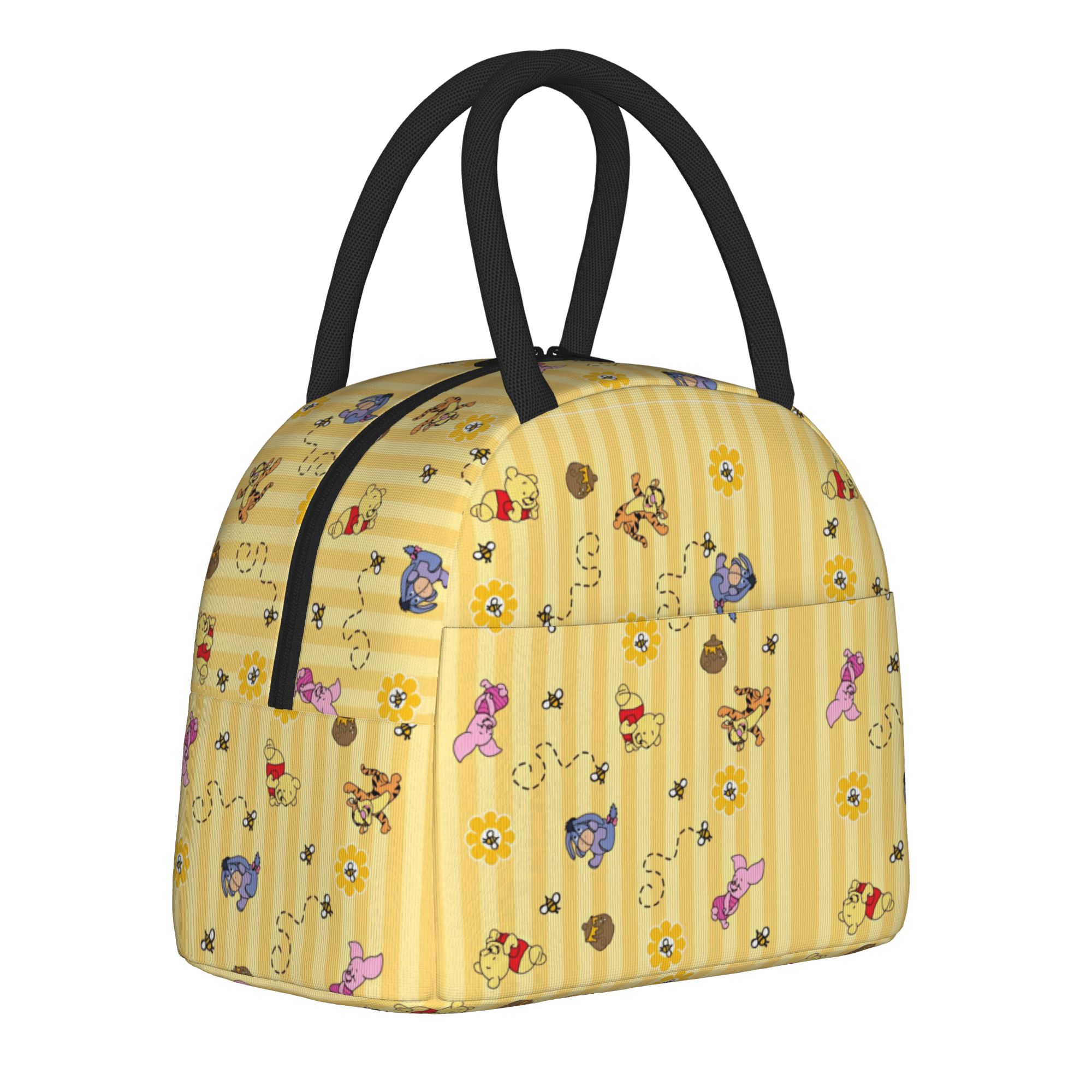 Tote Bag Sublimation - かわいいハニーと蜂の断熱ランチバッグ、保温バッグ、ランチコンテナ、くまのプーさん漏れ防止トートランチボックス、食品ハンドバッグ