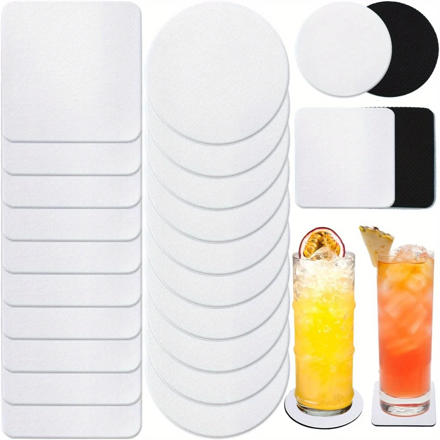 Coaster Sublimation Blank - 正方形および円形の昇華コースターブランク 30/50 個 – 家やキッチンの装飾用の DIY