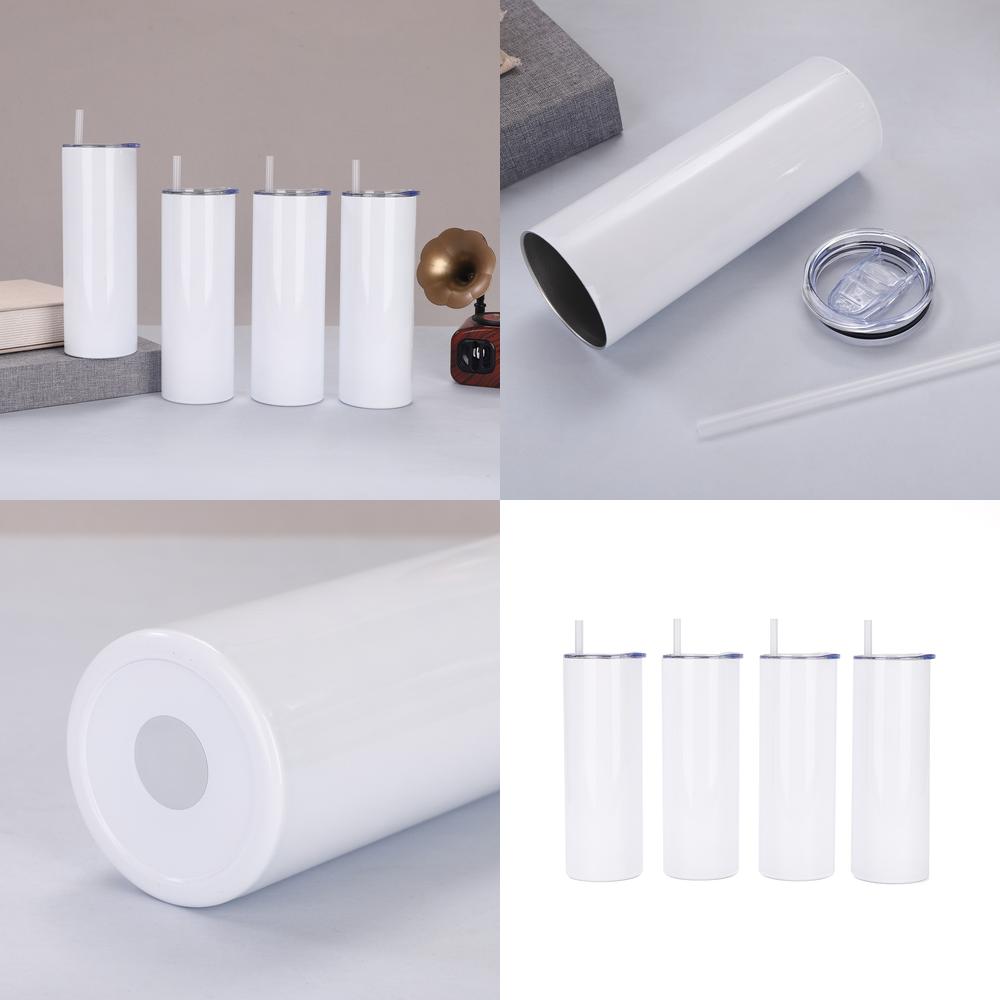 Sublimation Mug White - 20オンスのストレートカップ、304ステンレス鋼製二重壁真空断熱ホワイトサーモス、ストロー付き昇華プリントカーマグ