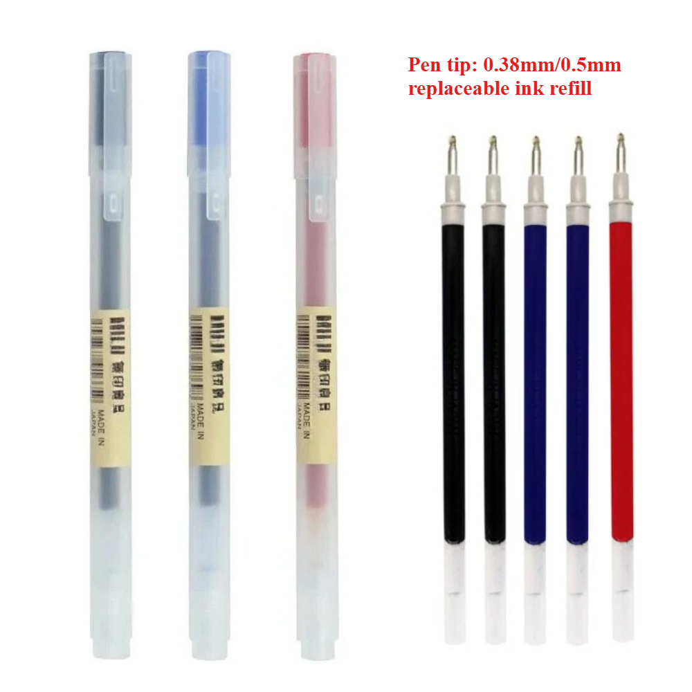 Muji Stationery Gel Pen - 0.38/0.5 ミリメートルインク詰め替えロッドハンドル MUJI ゲルペンセット文具オフィス学生ビジネス署名ペン黒/赤/青/ディープブルー