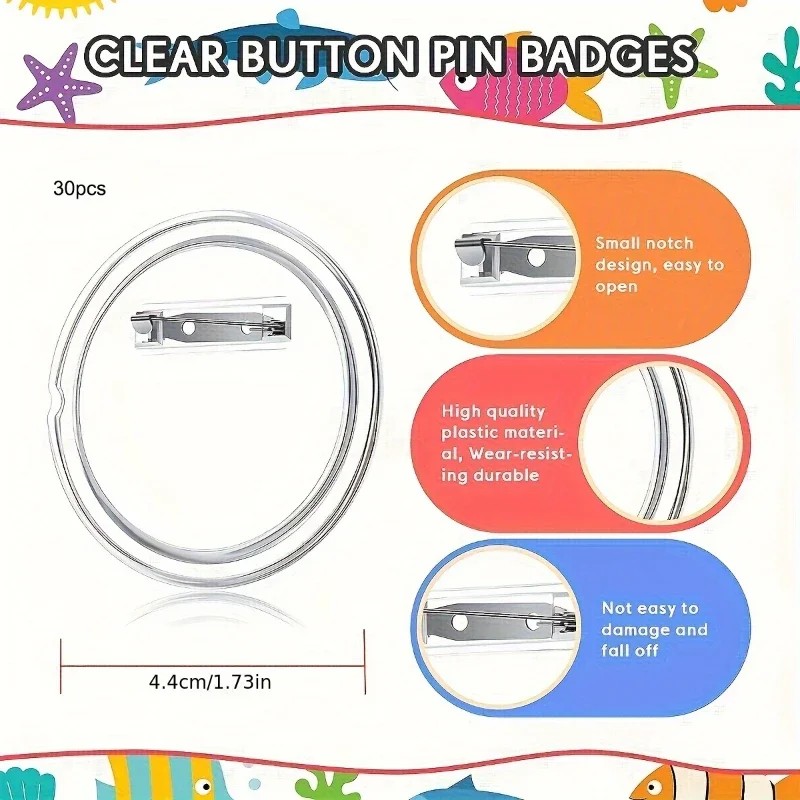 30個入り アクリル製 無地バッジピン ボタンメーカー部品  - Button Badge Blank のレビューと価格