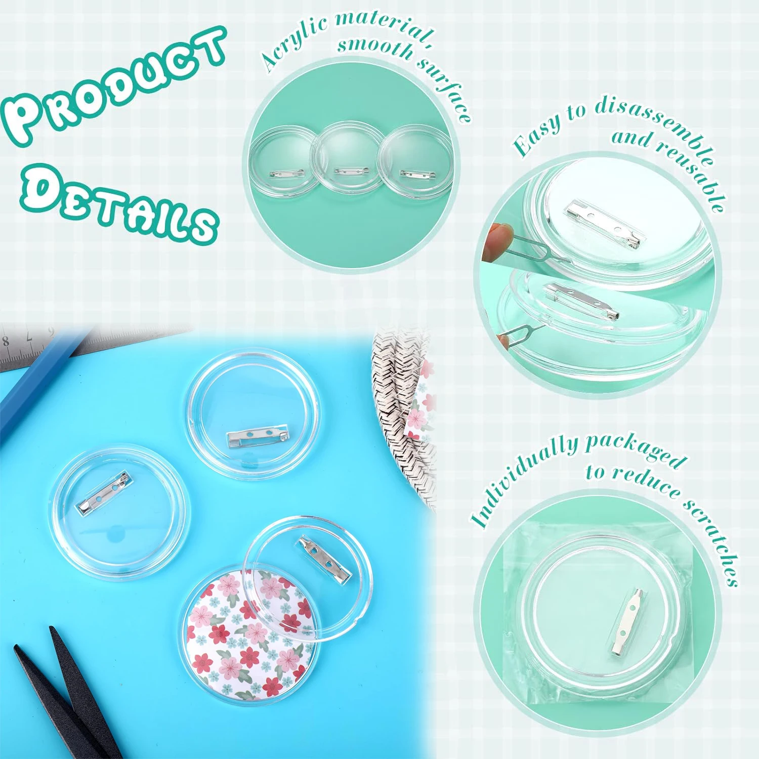 5-20 個のボタンブランクとピン透明アクリルボタンピンバッ - Button Badge Blank のレビューと価格