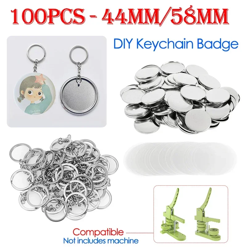 100 個 44 ミリメートル 58 ミリメートルキーホルダ - Button Badge Blank のレビューと価格