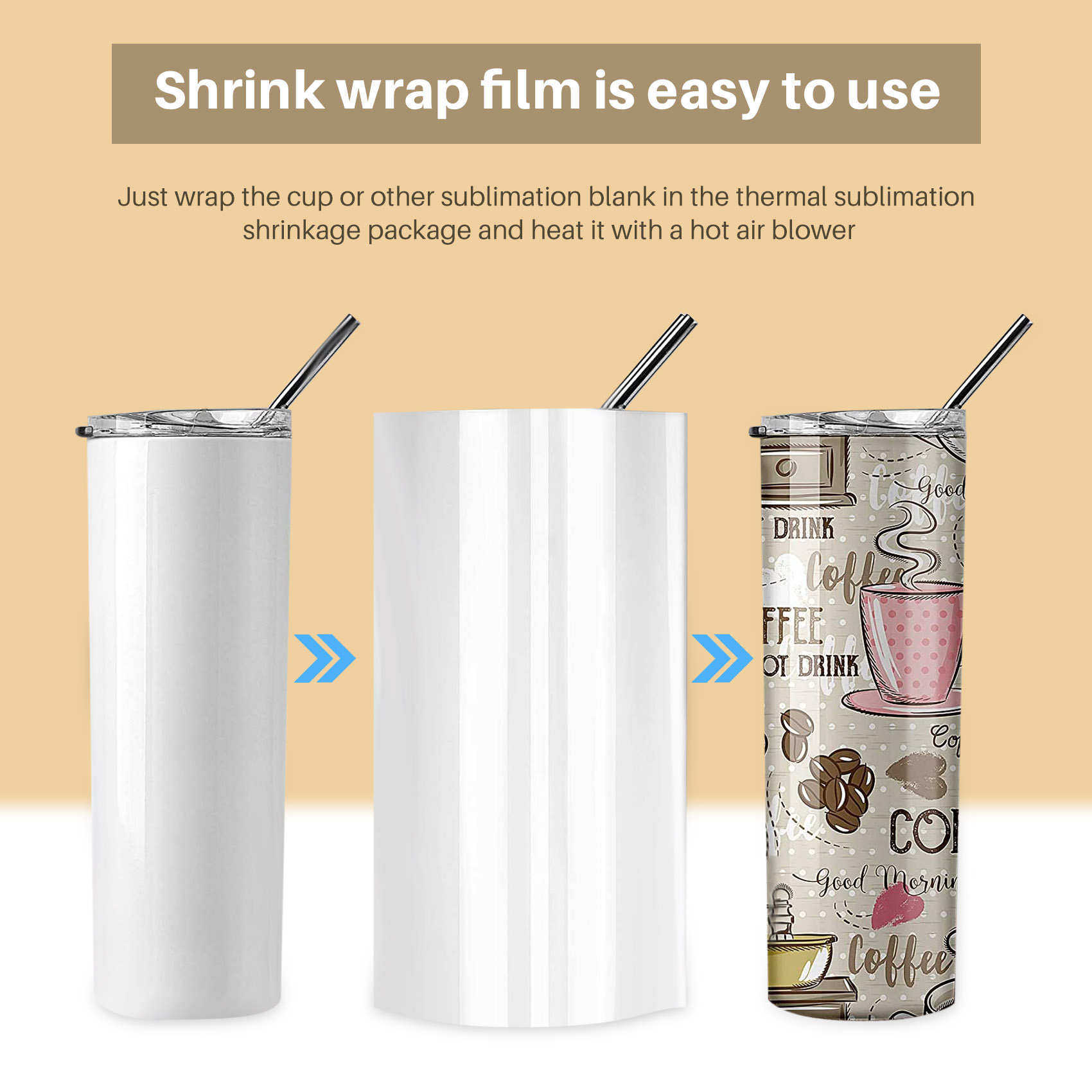 ABWP-8X12 インチ昇華シュリンクラップスリーブ、タン - Sublimation Mug White のレビューと価格