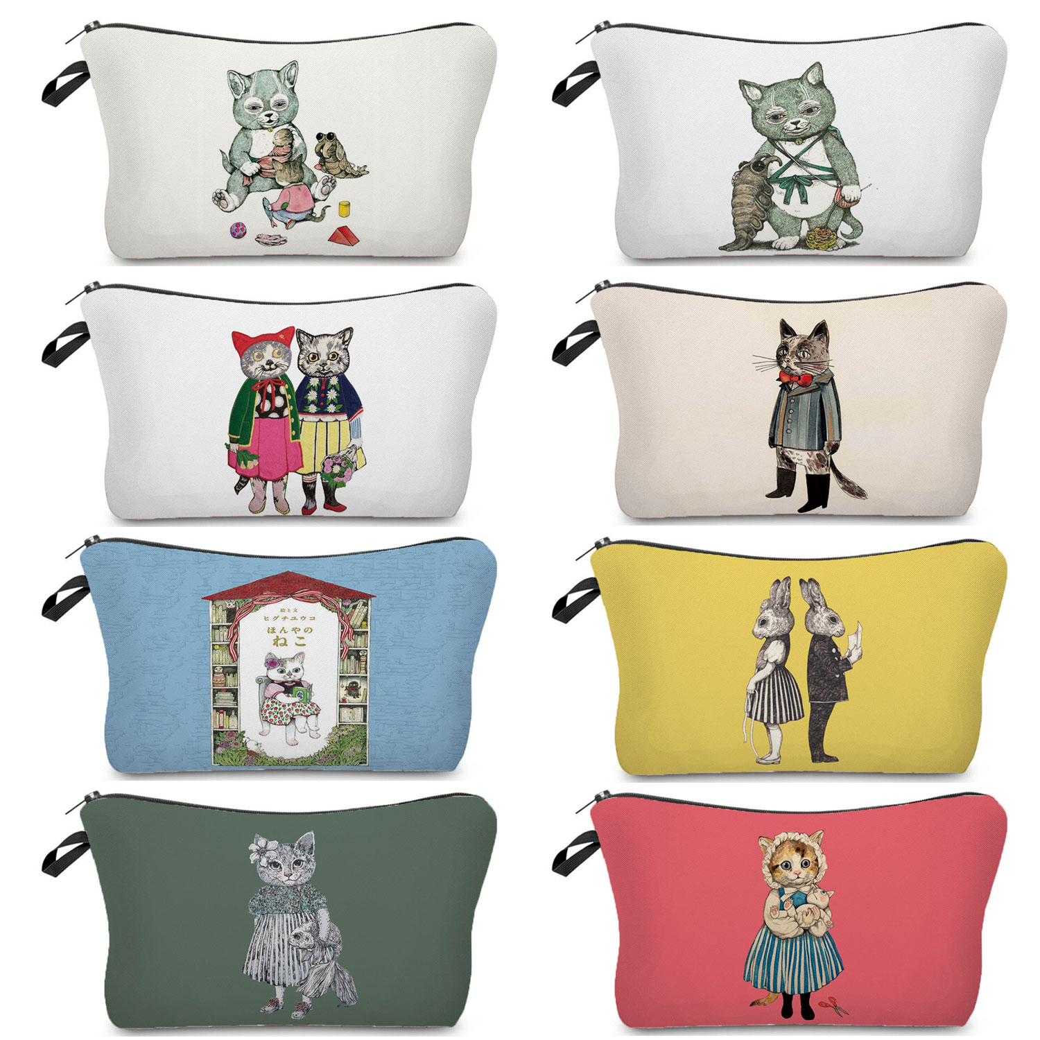 女性化粧バッグファッションイラスト猫ガールプリント熱伝達多機 - Pillow Cover Sublimation のレビューと価格