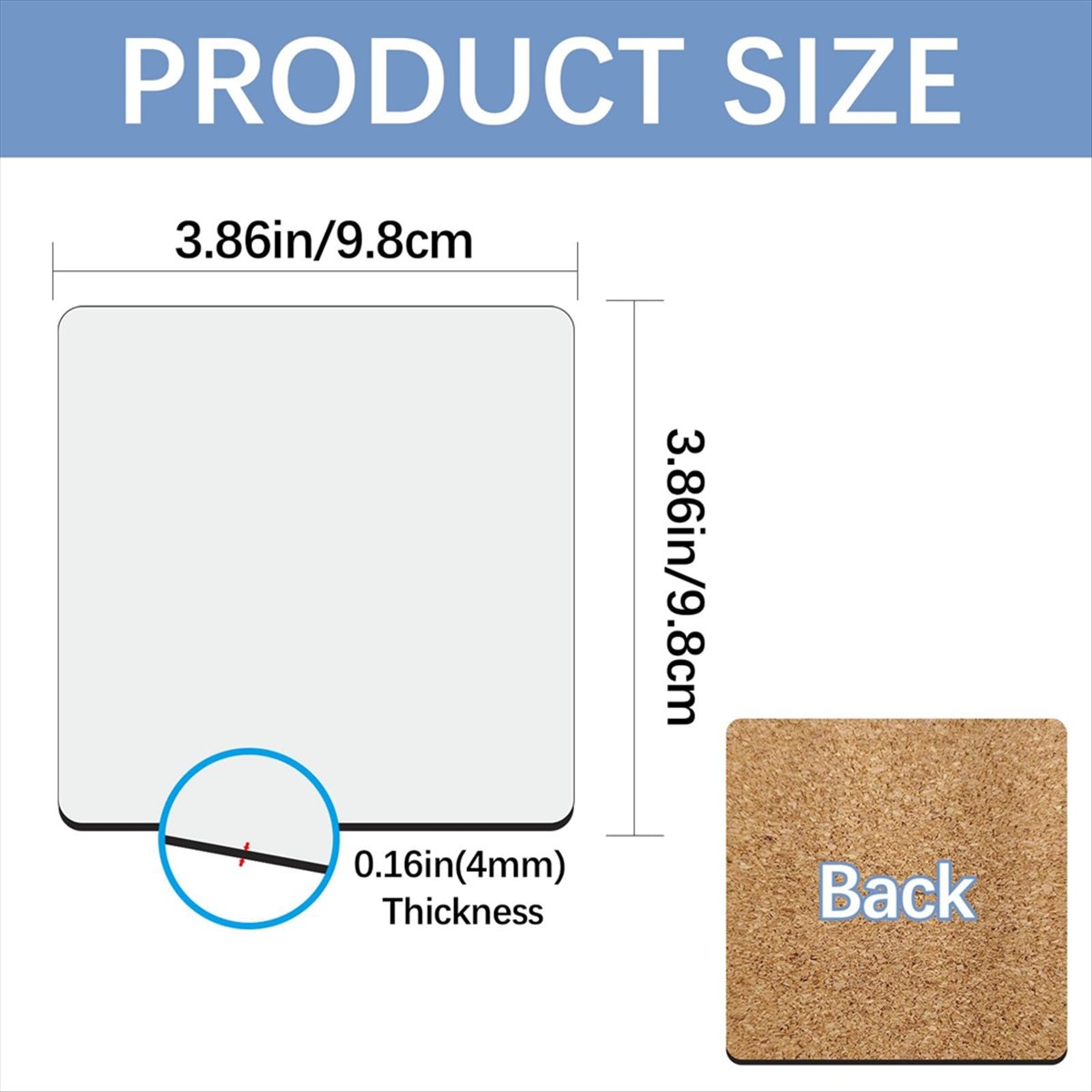 ABYA 30枚入り昇華型正方形コースターブランク、コルク裏 - Coaster Sublimation Blank のレビューと価格